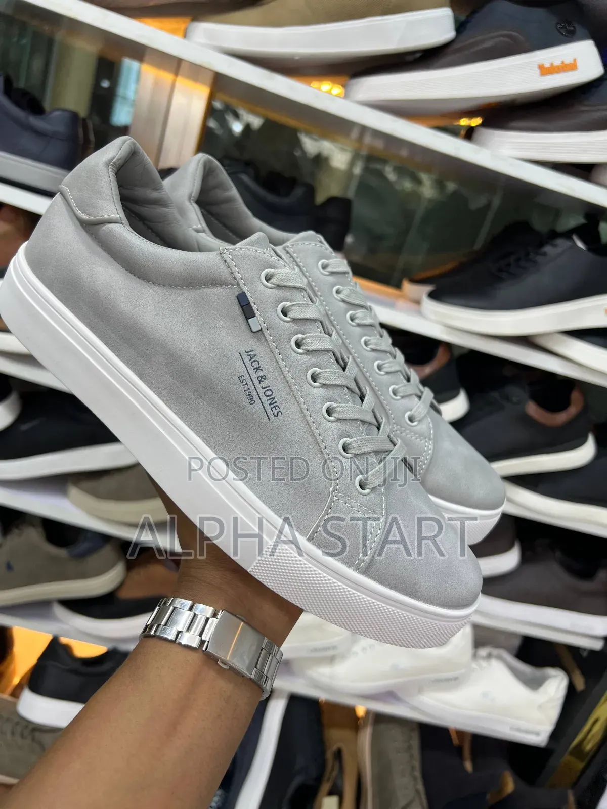 Jack Jones Gray High Master Quality Smooth Flat Shoes Made in Italy