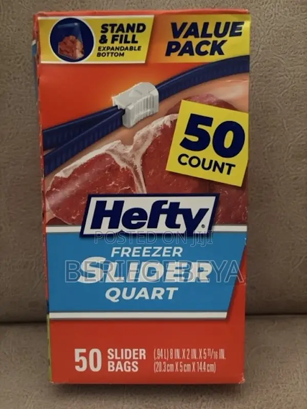 Hefty Slider Freezer Kitchen Storage Bags, Quart Size, 50 Count