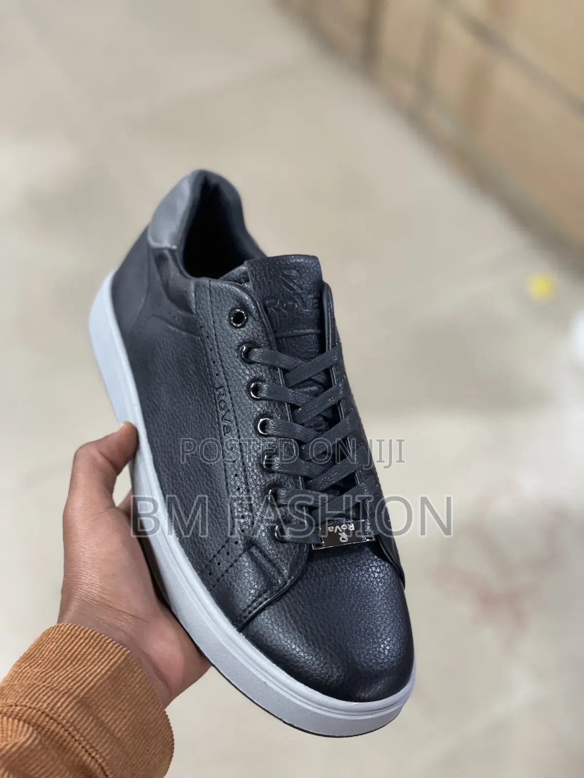 Rova Dark Grey Leather Shoes With White Sole - Free Delivery