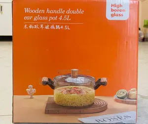Wooden Handle Double Ear Glass Pot 4.5l