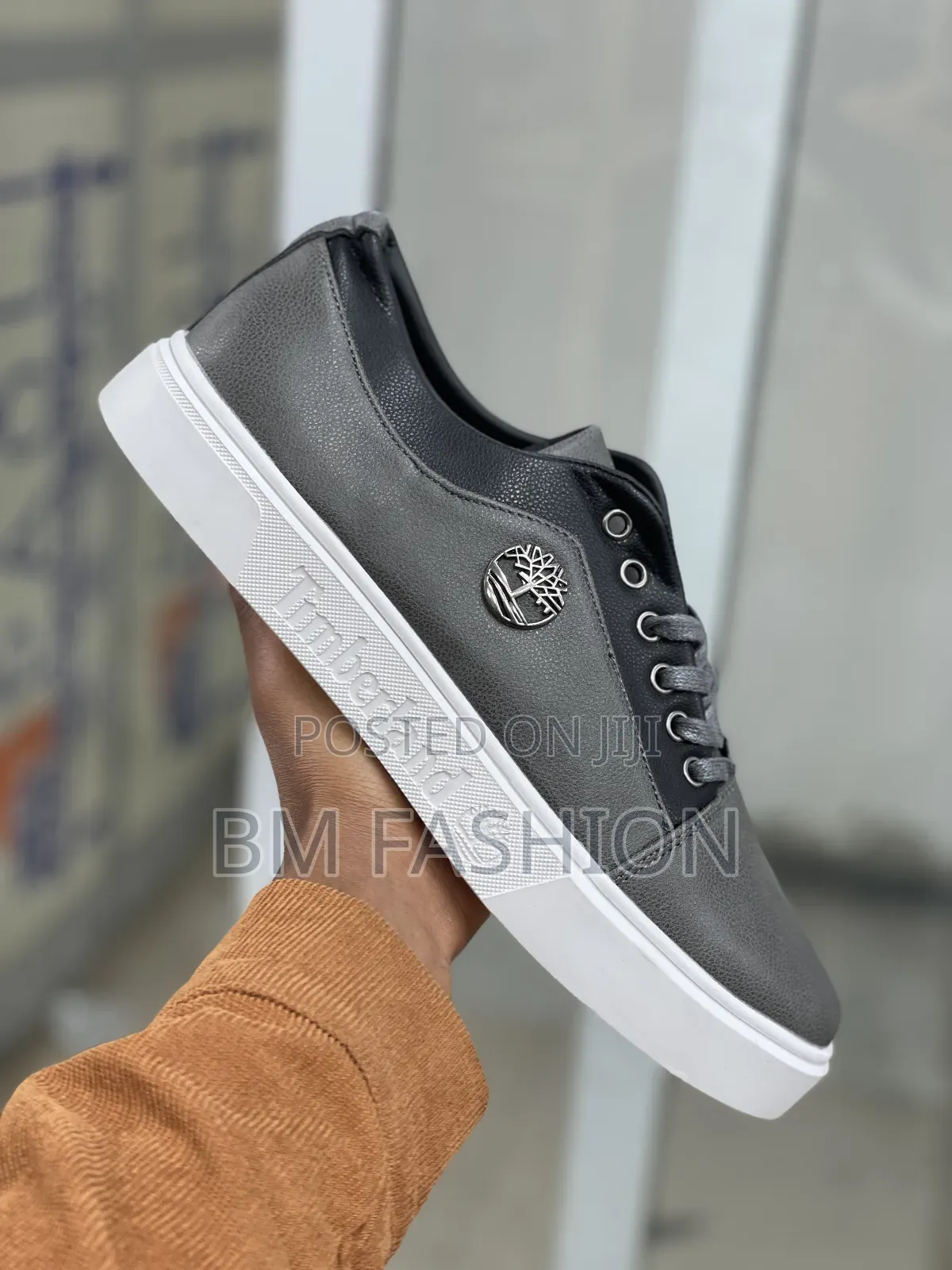 Timberland Charcoal and Black Pebbled Leather Sneakers