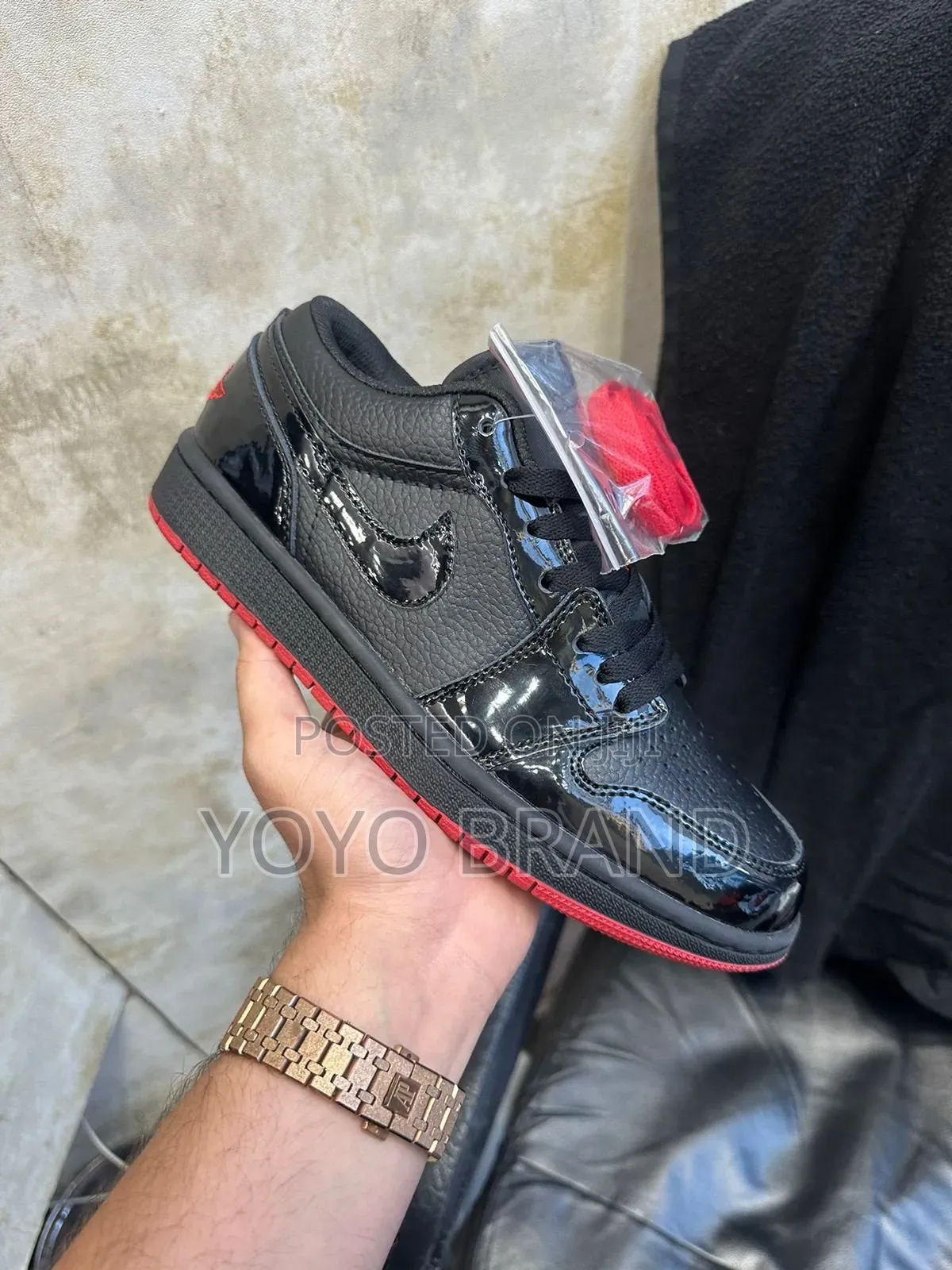 Nike Air Jordan1 Low Basketball Black Patent Unisex Fashion Shoes