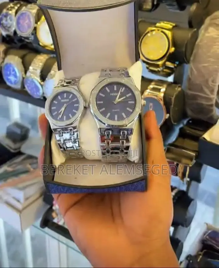 Pair of Silver-Toned Metal Quartz Watches for Couples