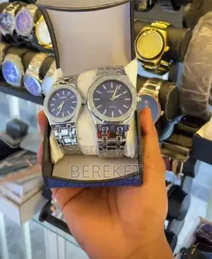 Pair of Silver-Toned Metal Quartz Watches for Couples