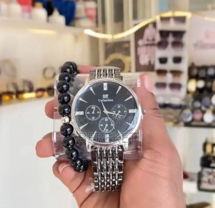 Analog Quartz Watch With a Beaded Bracelet Accessory.