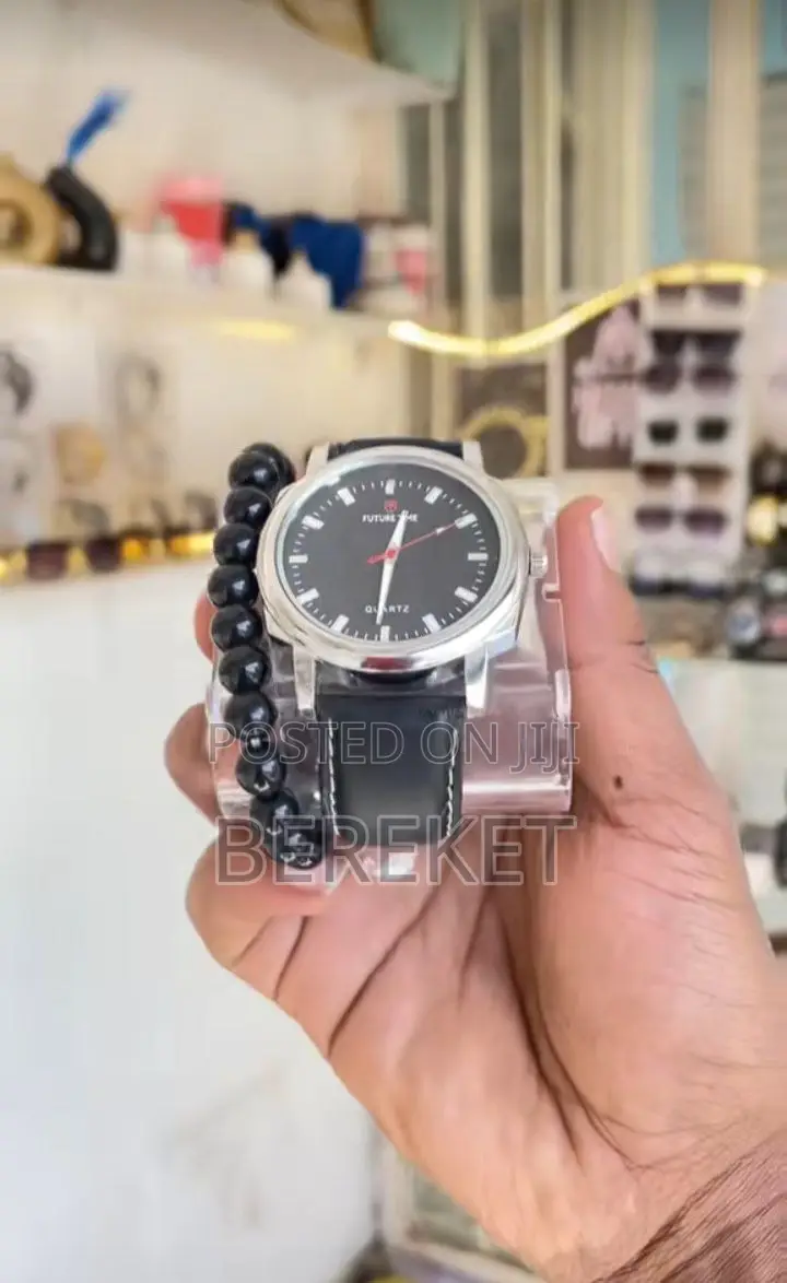 Analog Quartz Watch With a Beaded Bracelet Accessory.