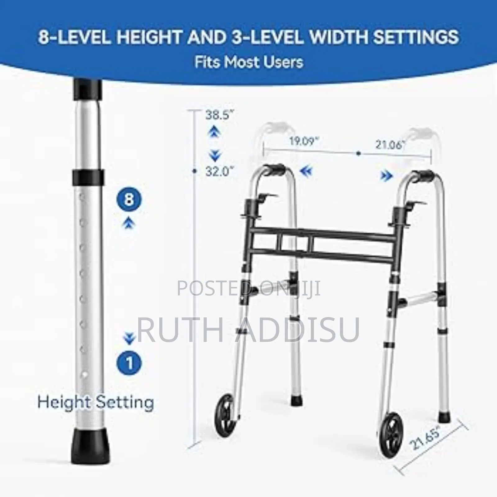 Eligible Folding Walker With 2 Skis and 5" Wheels ወከር Medical Walker