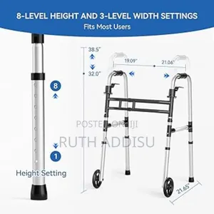 Eligible Folding Walker With 2 Skis and 5" Wheels ወከር Medical Walker