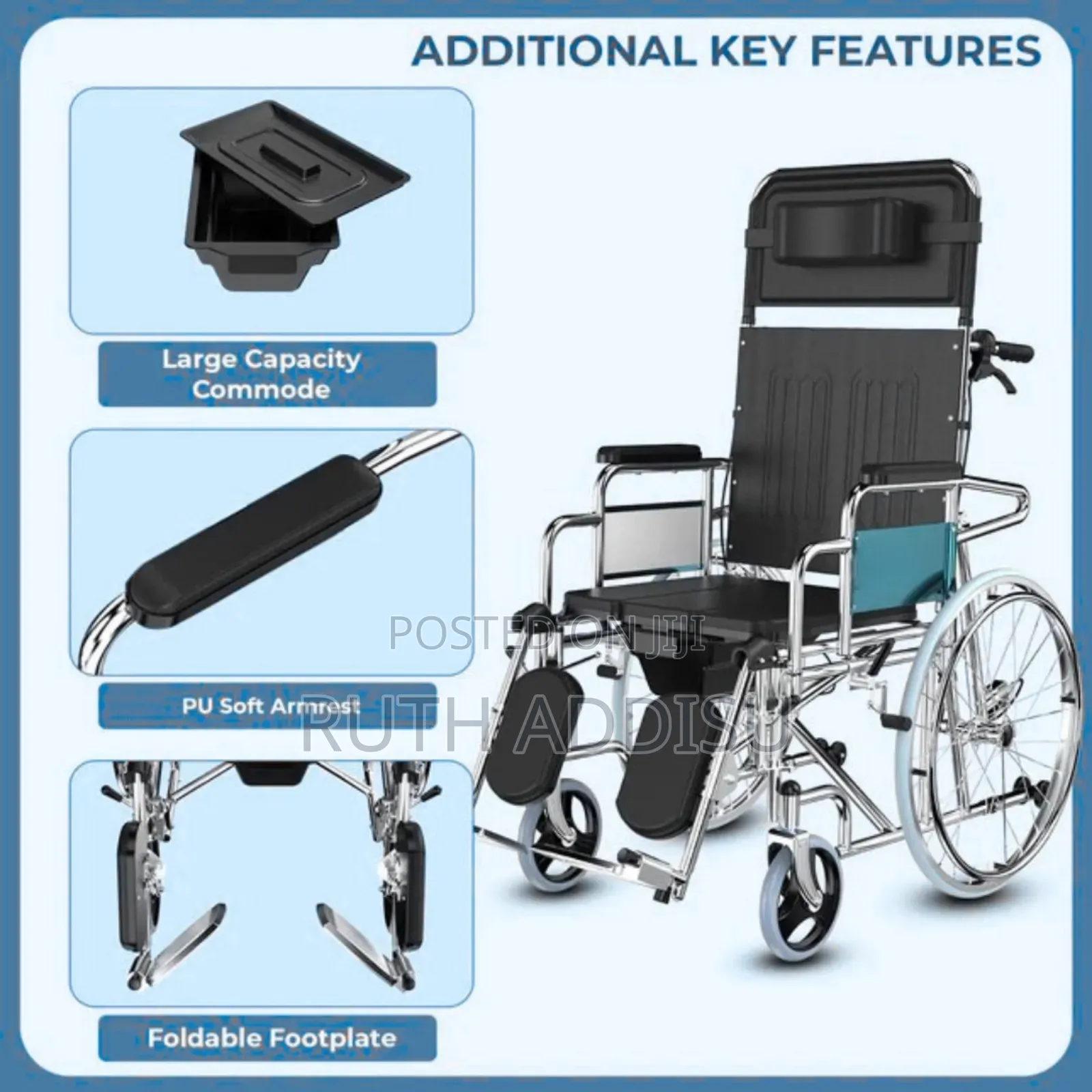 Recliner Wheelchair With U Cut Seat Commode/Toilet Pot Whilcair Popo