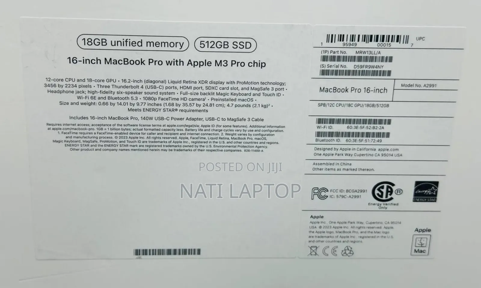 New Apple MacBook Pro 2023 M3 Pro 16-inch 36GB Apple M3 Pro SSD 512GB