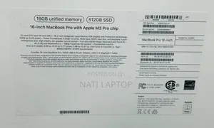 New Apple MacBook Pro 2023 M3 Pro 16-inch 36GB Apple M3 Pro SSD 512GB