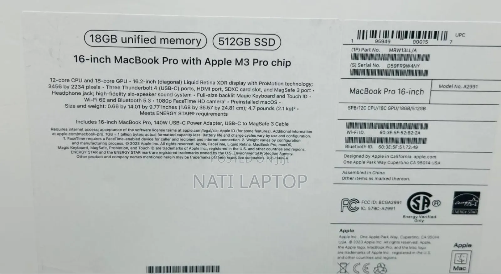 New Apple MacBook Pro 2023 M3 Pro 16-inch 36GB Apple M3 Pro SSD 512GB