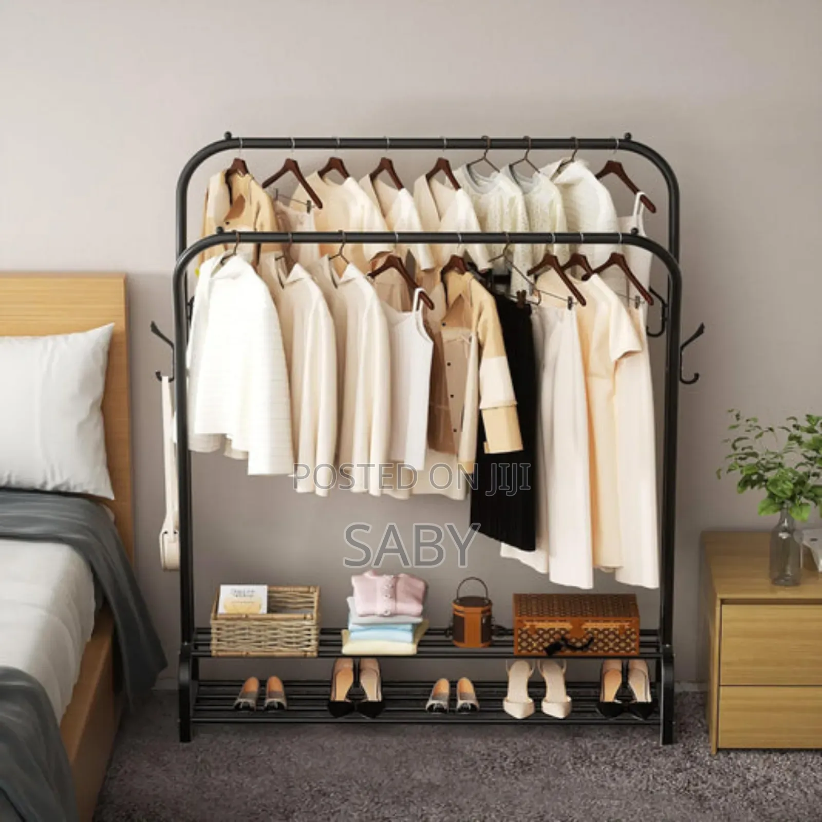 Double Pole Floor Clothes Rack