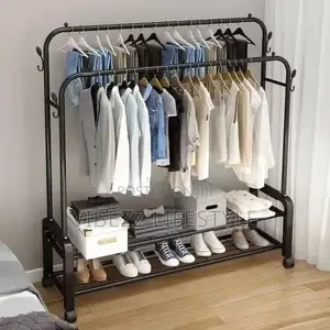 Double Pole Heavy Duty Garment Rack With Shoe Shelves
