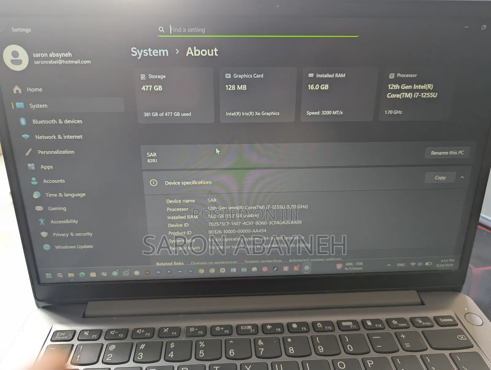 Laptop Lenovo Ideapad 3 16GB Intel Core i7 SSD 512GB