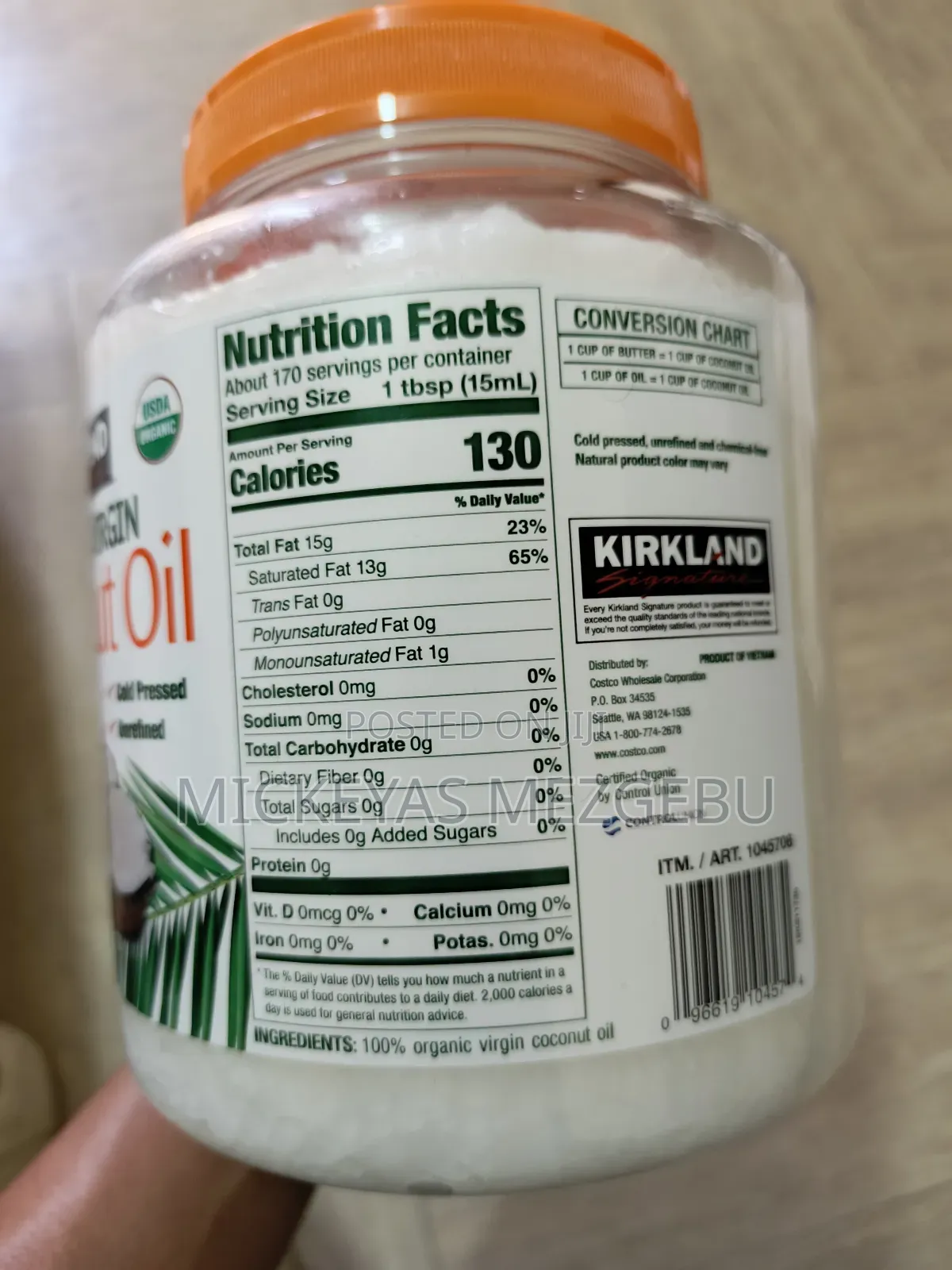Coconut Oil Organic Virgin Kirkland