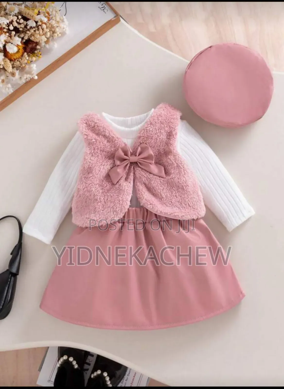 Toodler Girls Sweet Elegant Fuzzy Skirt,Beret Hat