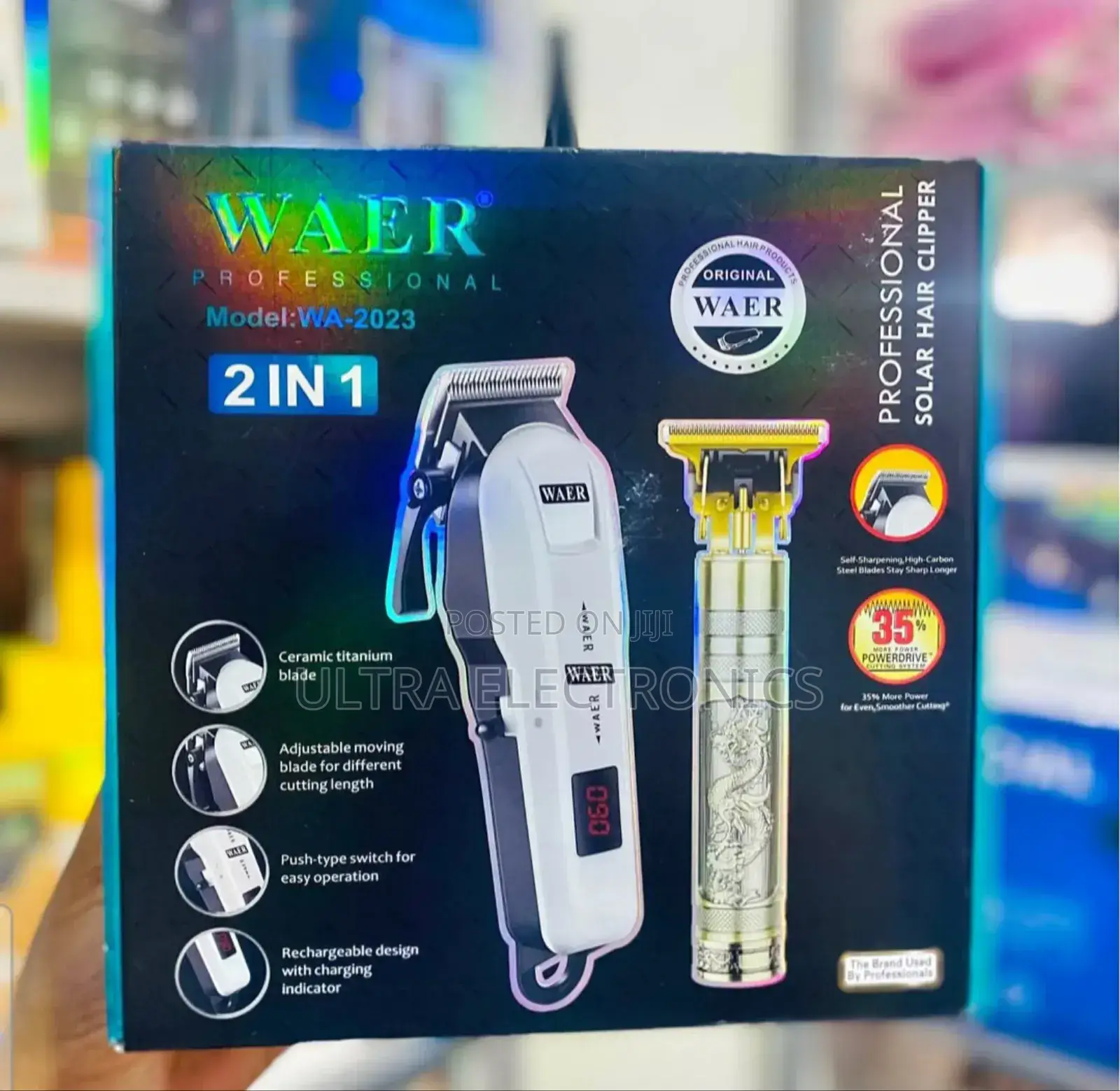 Waer Professional 2-in-1 Solar Hair Clipper Kit, Model Wa-2023.