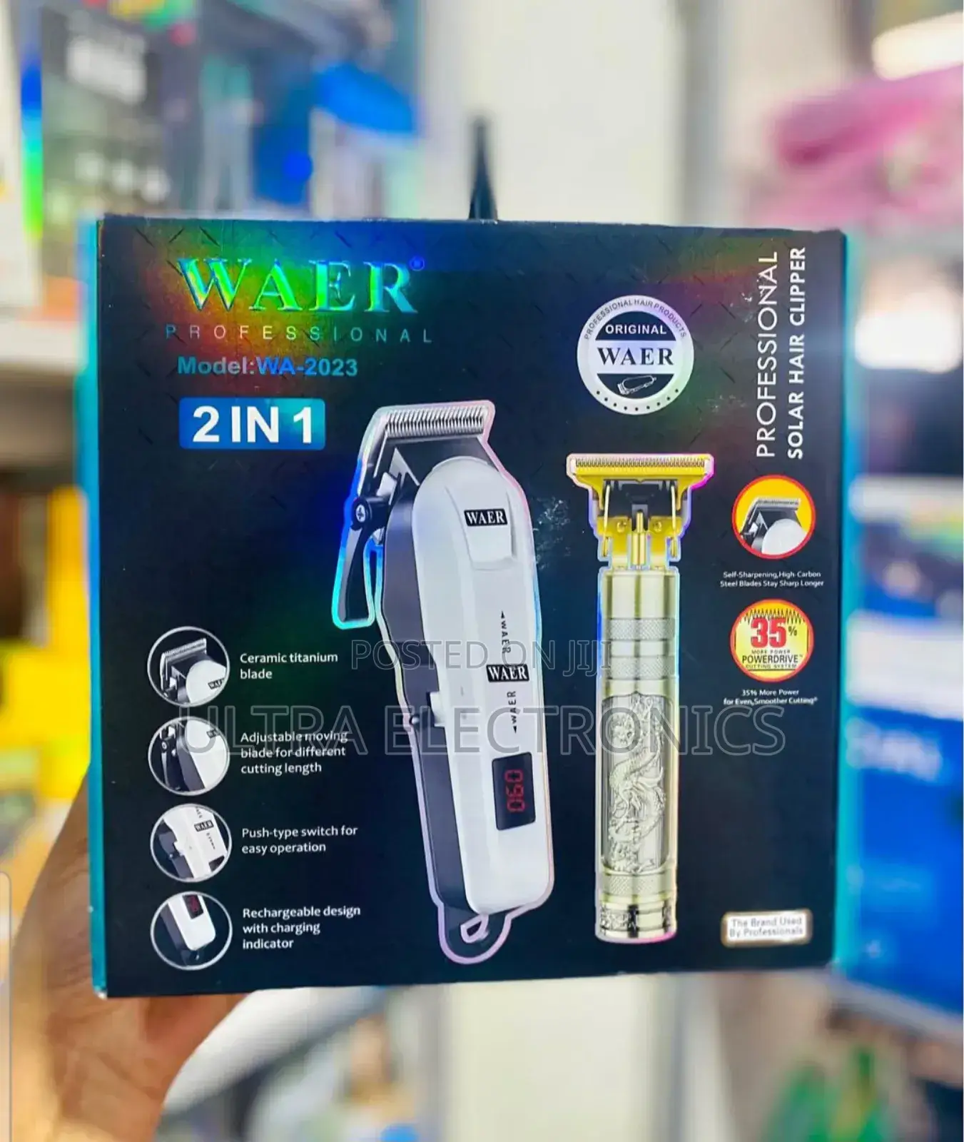Waer Professional 2-in-1 Solar Hair Clipper Kit, Model Wa-2023.