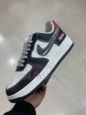 Nike Air Force 1 "Supreme" Style Tumbled White Leather Smooth Black