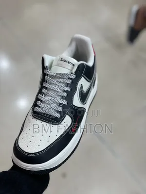 Nike Air Force 1 "Supreme" Style Tumbled White Leather Smooth Black