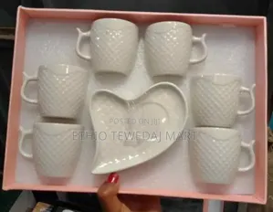 Coffee Set With Heart Saucer Shape 6pcs የቡና ሲኒ