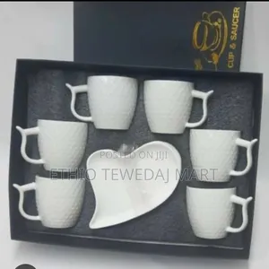Coffee Set With Heart Saucer Shape 6pcs የቡና ሲኒ