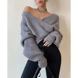 Sexy Loose Cross Knitwear. Visit Our Instagram at Glowaddis8