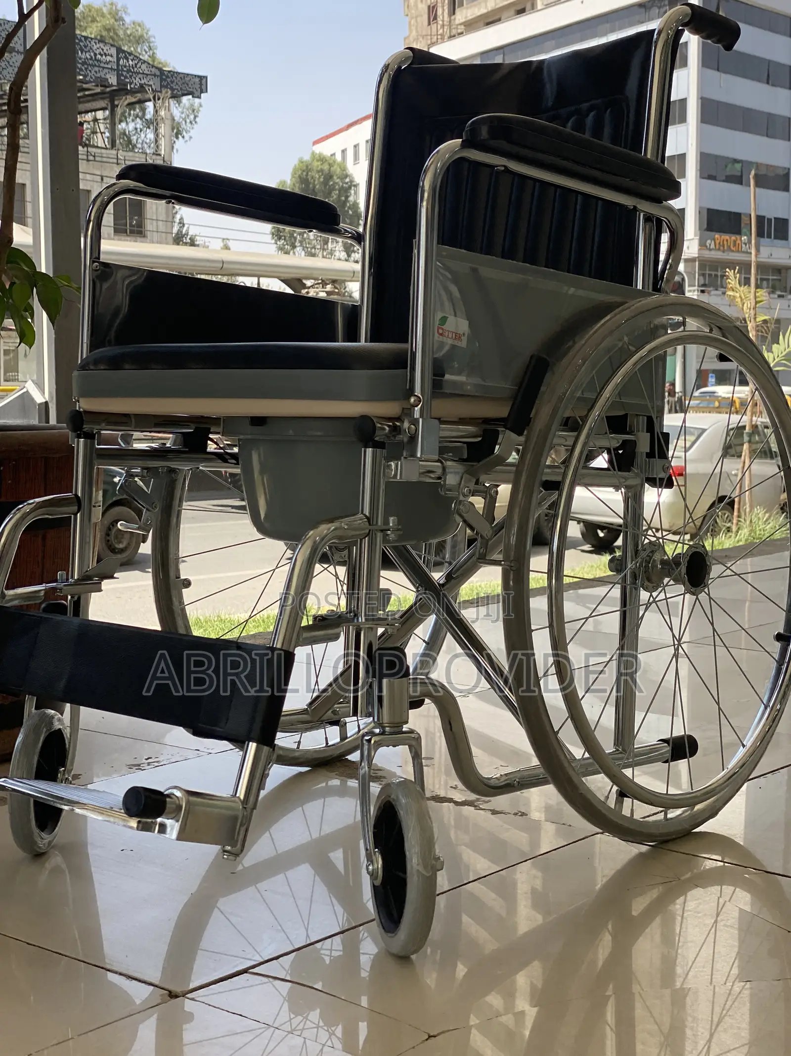 Commode Wheelchair - Steel Frame, Foldabl, Portable and Adjustable