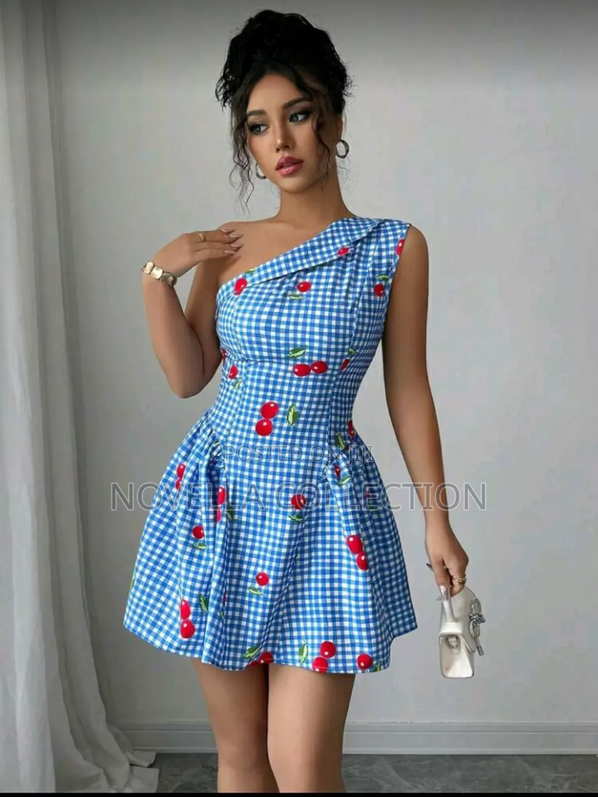 Asymmetrical Neckline One Shoulder Fitted Waist Stylish Short Dress