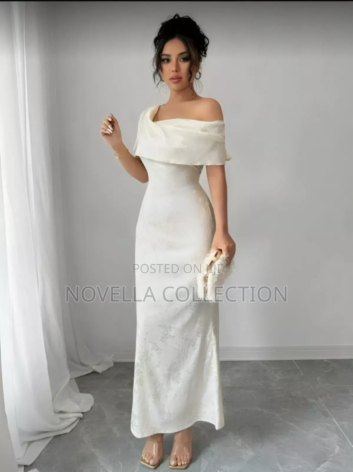 Jacquard Oblique Shoulder Elegant High-Waisted Dress