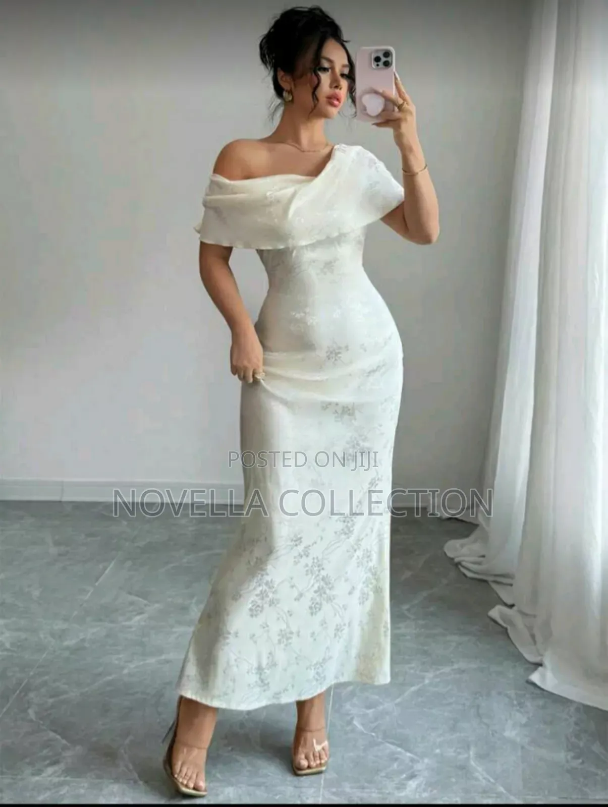 Jacquard Oblique Shoulder Elegant High-Waisted Dress