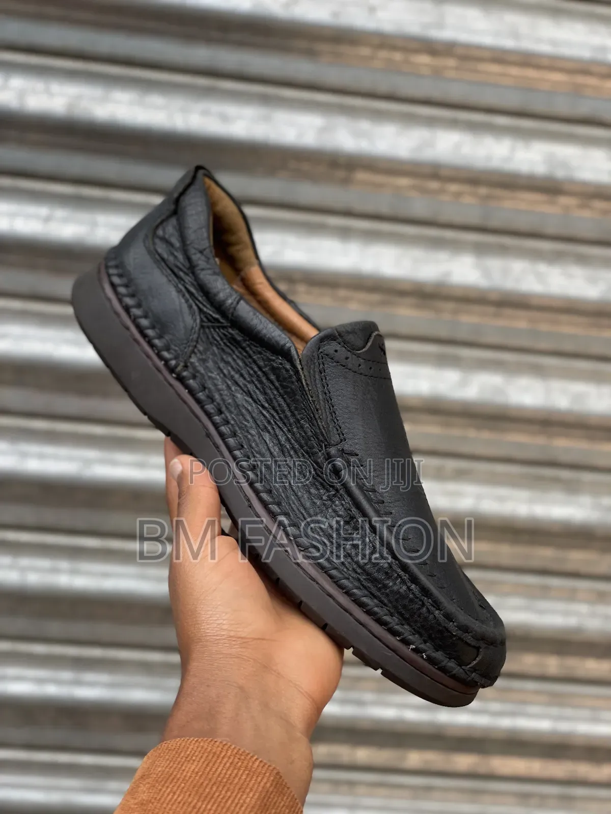 Jeep Black Leather Slip-on Loafers