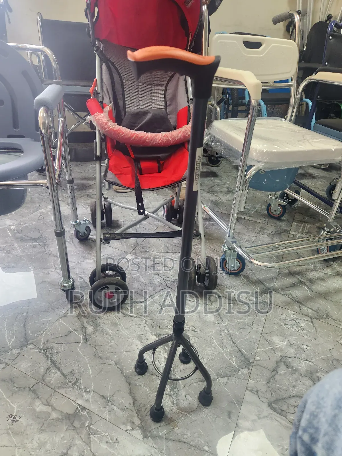 Flamingo Adjustable Quadripod Walking Stick With 4-Pronged ከዘራ ባለ አራት