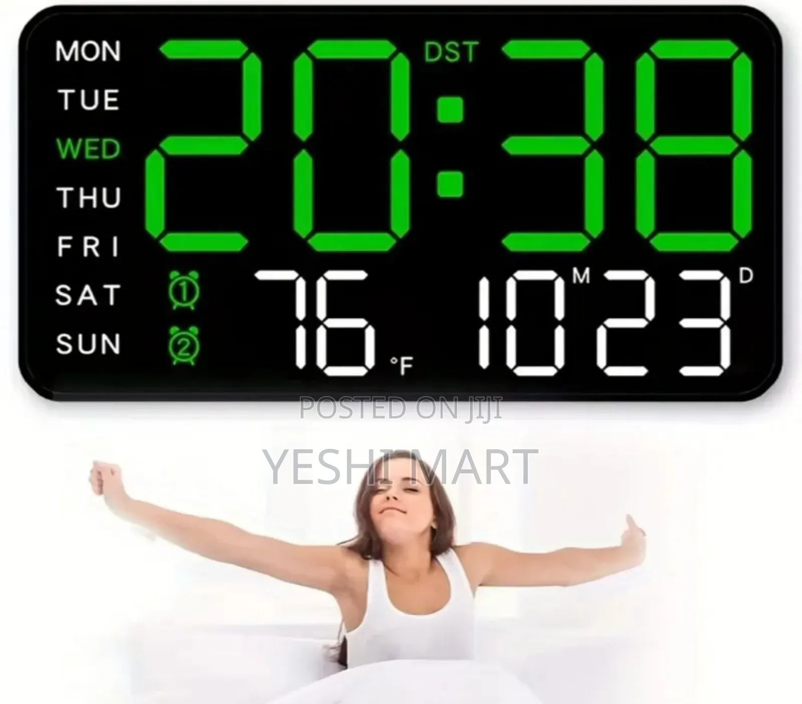Voice Control Digital Wall Clock With Dual Alarm, Display Temperatur
