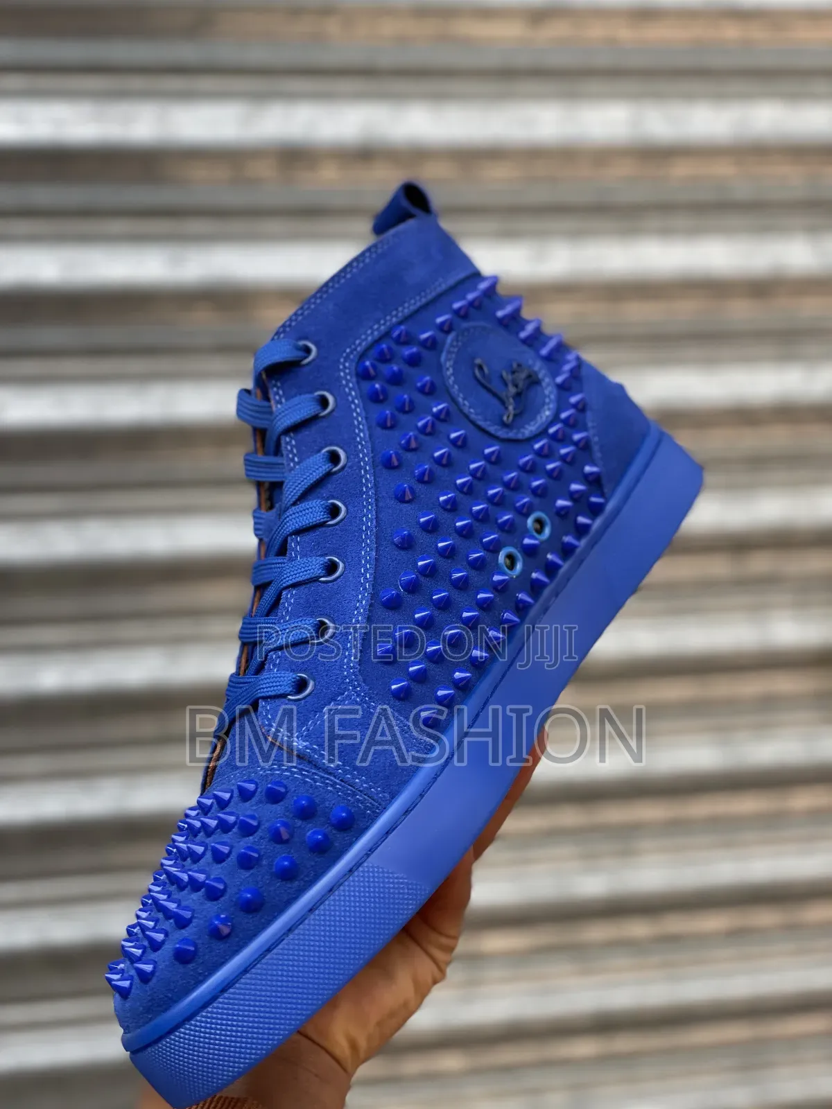 Christian Louboutin Royal Blue Suede Spiked High-Top Sneakers