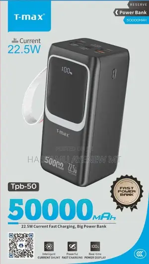 T-max Power Bank ቲማክስ ፓወር ባንክ 50000 Mah የተፃፈው ዋጋ አሁን ያለበት ነው!