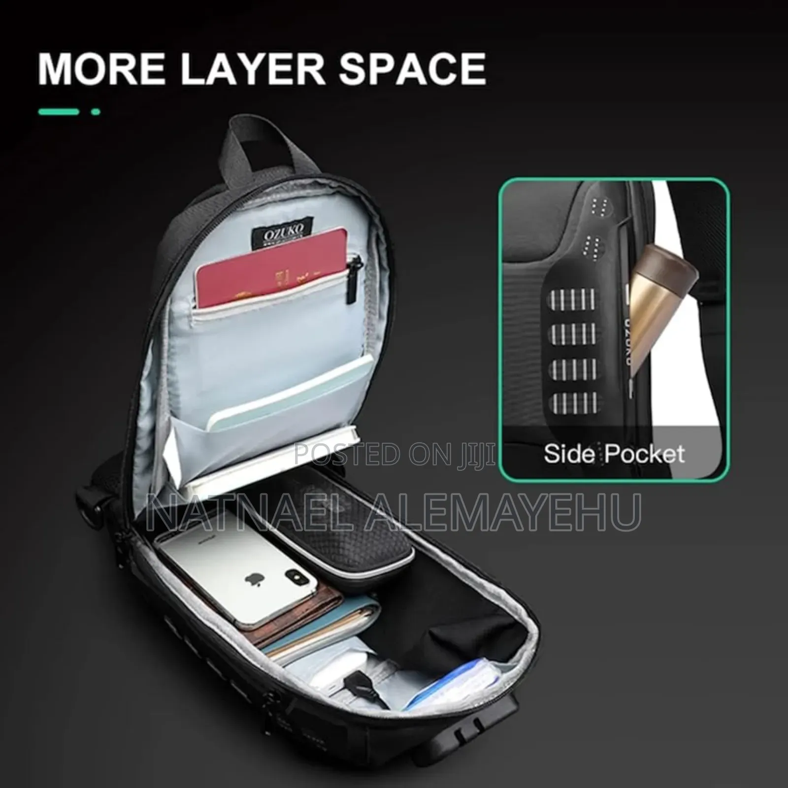 Ozuko Sling Bag Usb Charging Password Lock Anti-Theft Waterproof