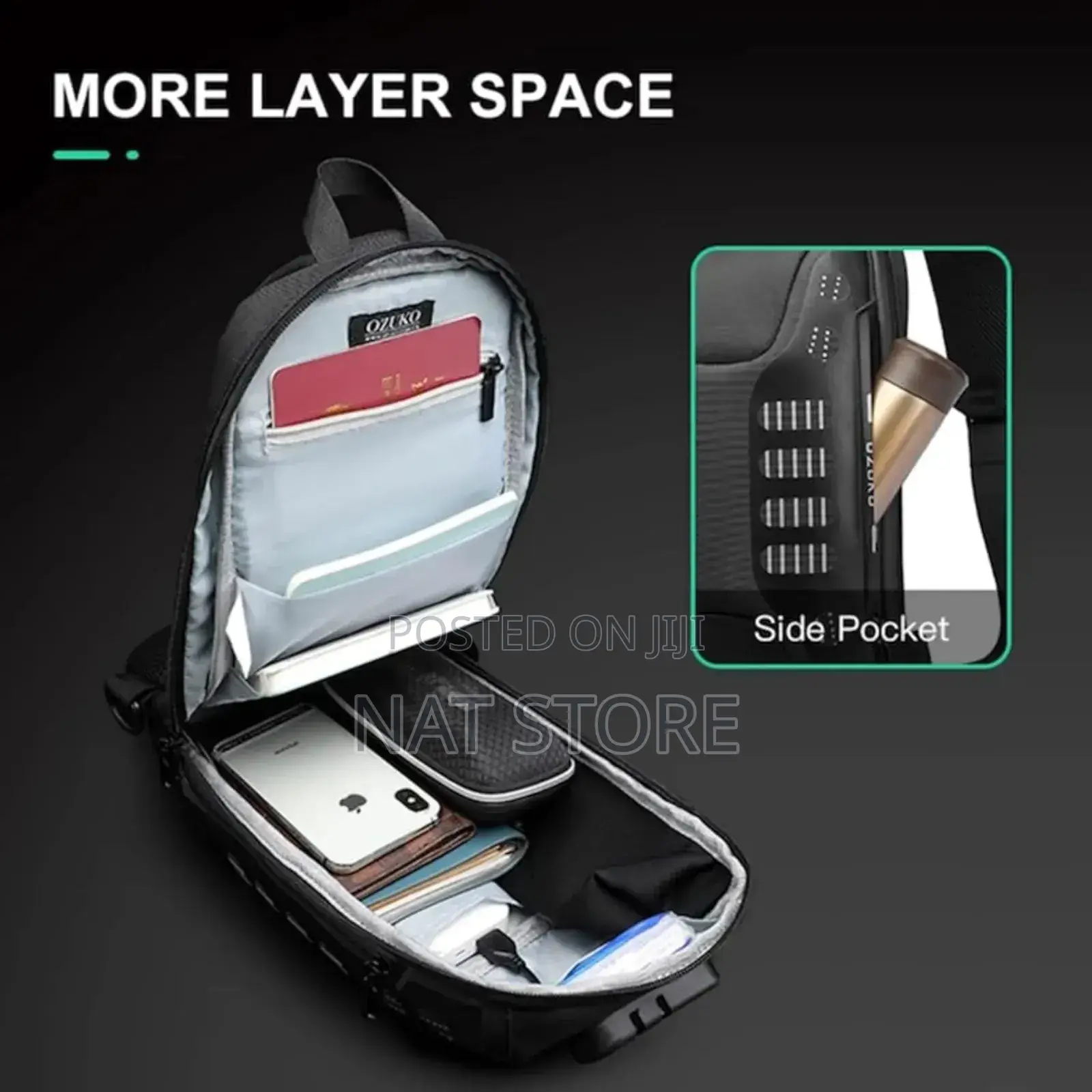 Ozuko Sling Bag Usb Charging Password Lock Anti-Theft Waterproof