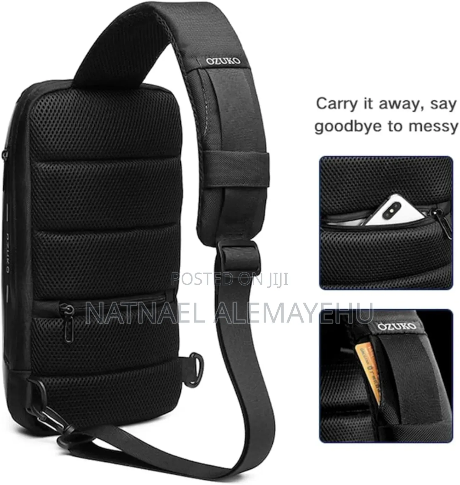 Ozuko Sling Bag Usb Charging Password Lock Anti-Theft Waterproof