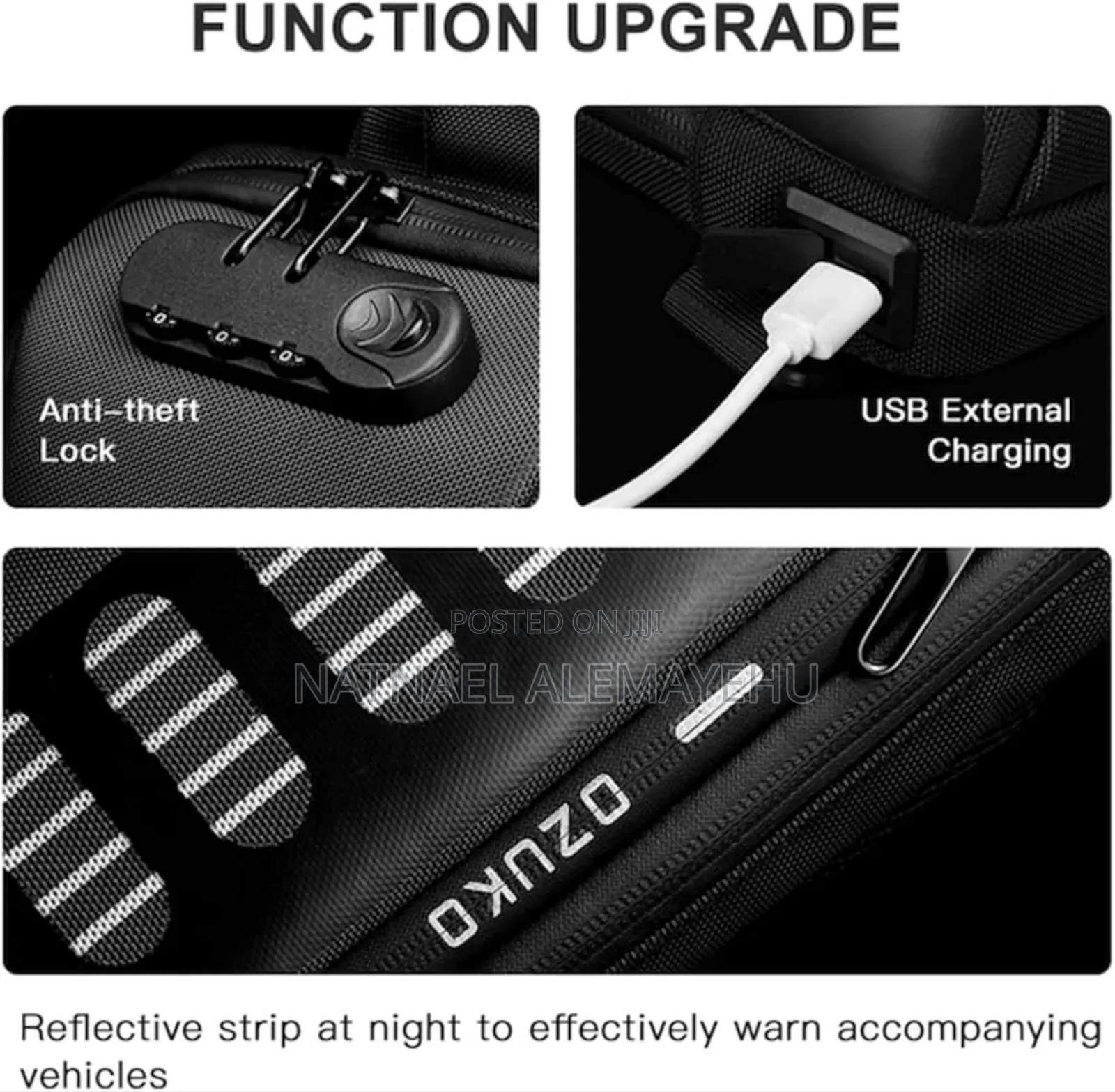 Ozuko Sling Bag Usb Charging Password Lock Anti-Theft Waterproof