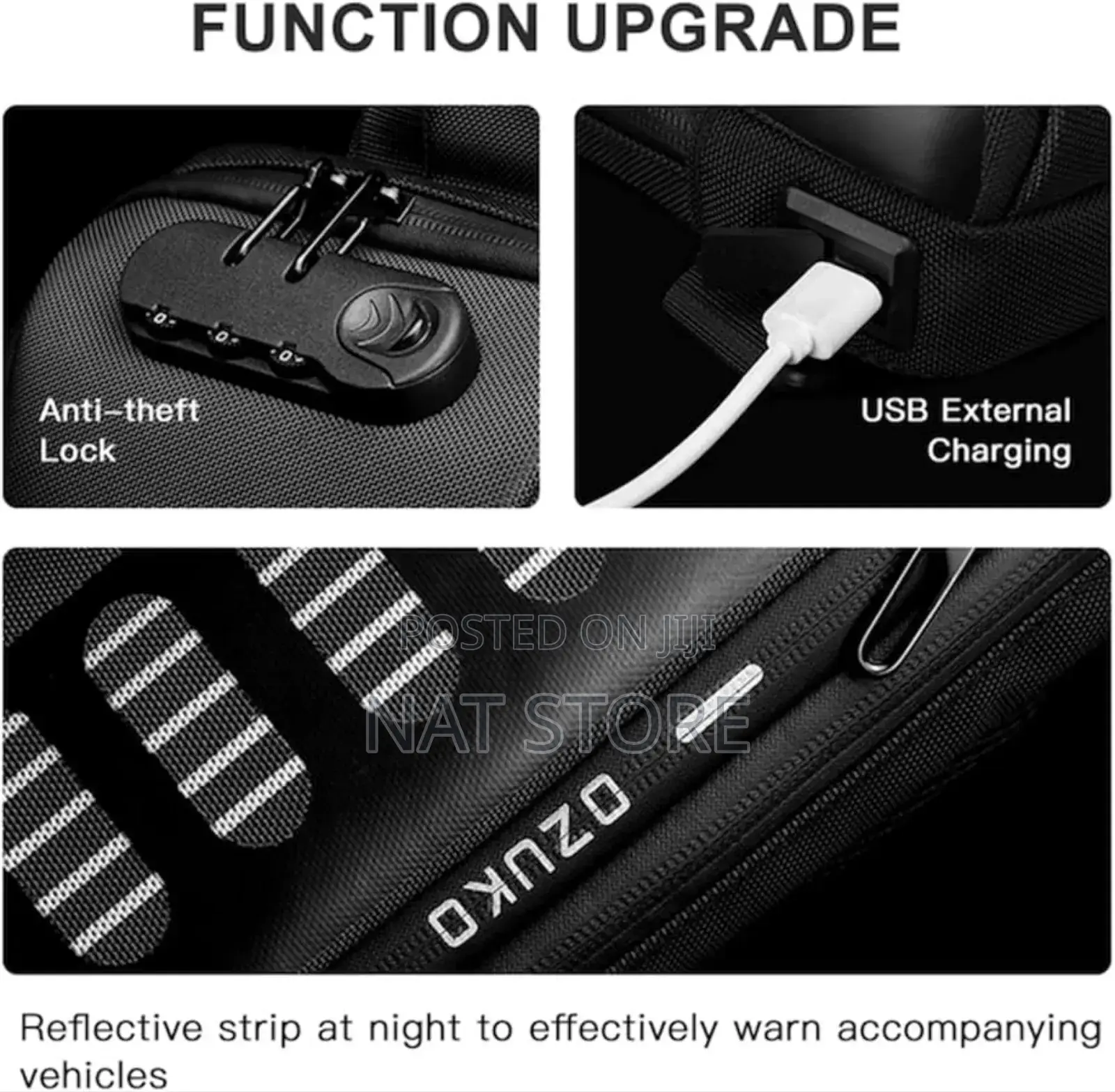 Ozuko Sling Bag Usb Charging Password Lock Anti-Theft Waterproof