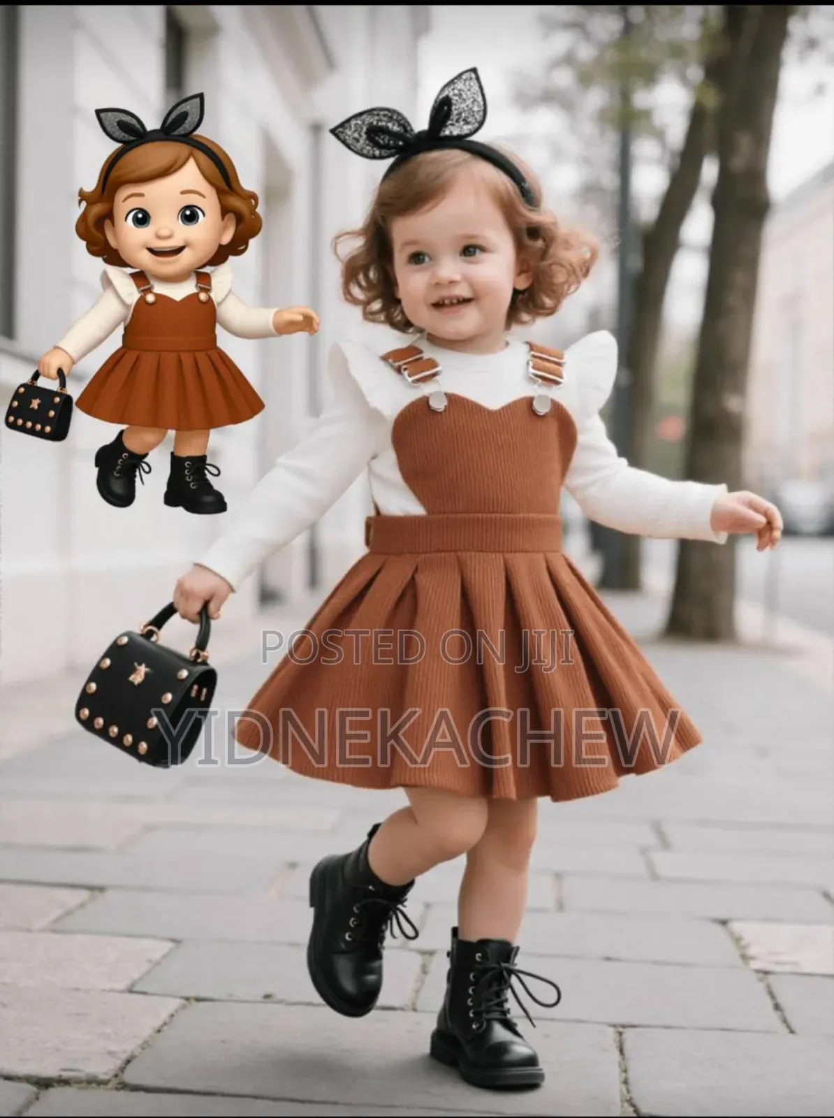 Solid Colour Top +Heart Strap Skirt Outfit