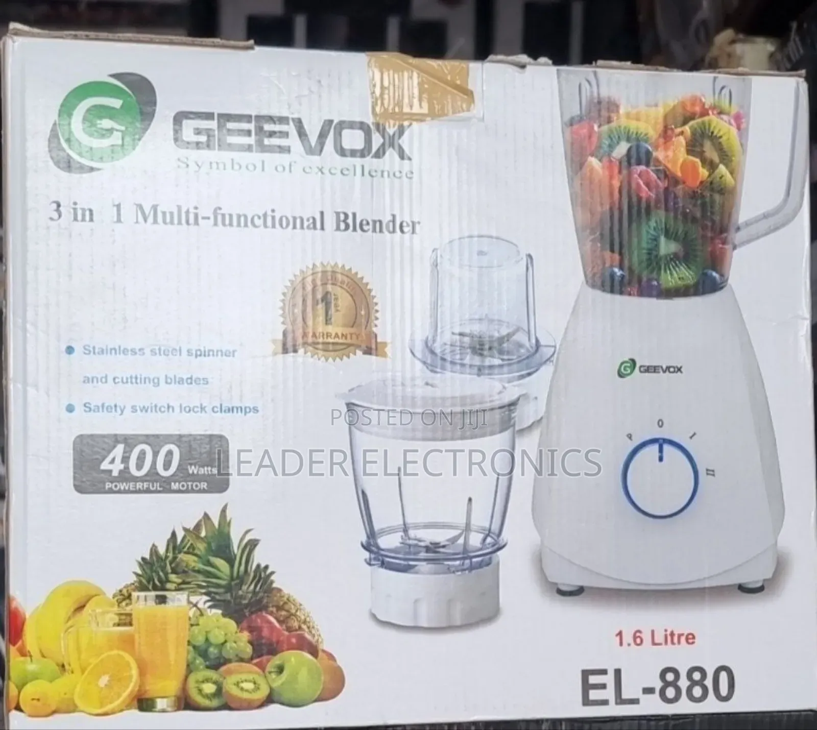 Geevox 3-in-1 Multi-Functional Blender – Blend | Grind | Mix