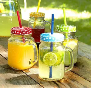 Vintage Mason Glass Drinking Jar With Straw. / Free Delivery/