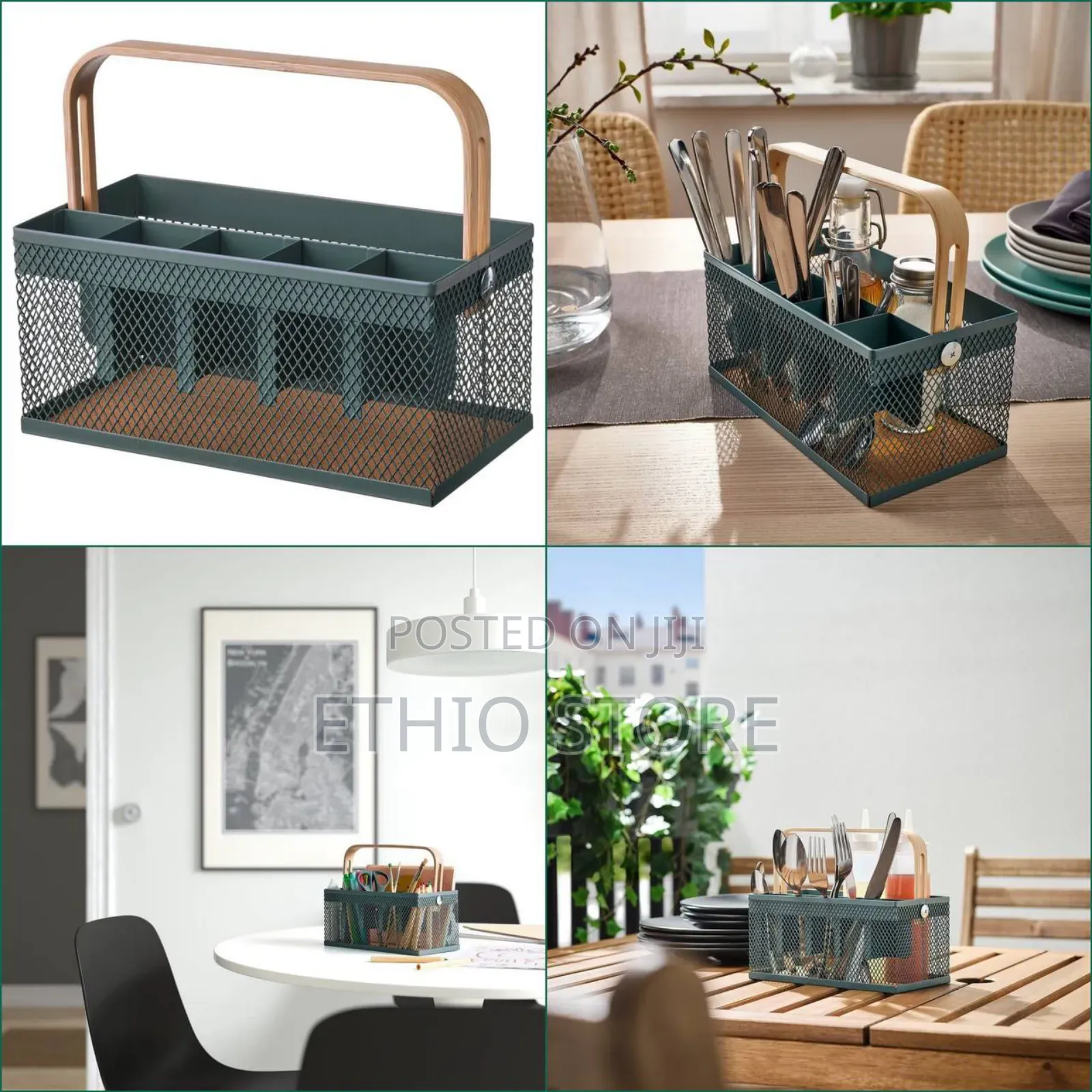 Ikea Cutlery Holder, Bamboo/Grey-Turquoise