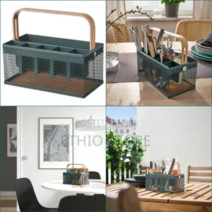 Ikea Cutlery Holder, Bamboo/Grey-Turquoise
