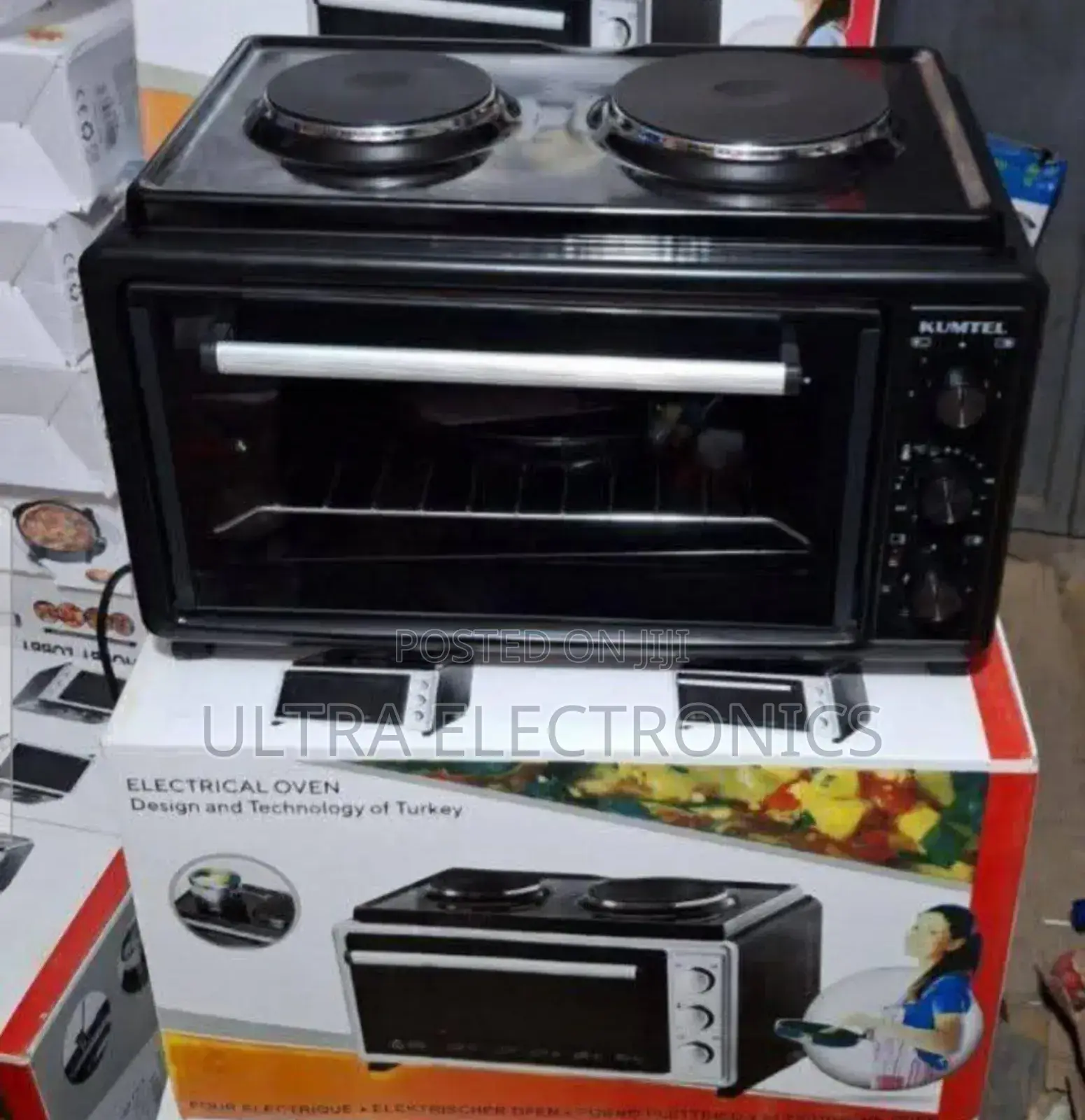 Kumtel Electrical Oven With Integrated Dual Hot Plates on Top.