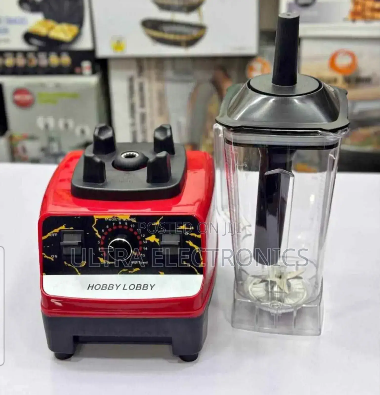 High-Speed Commercial Blender Branded as "Hobby Lobby".