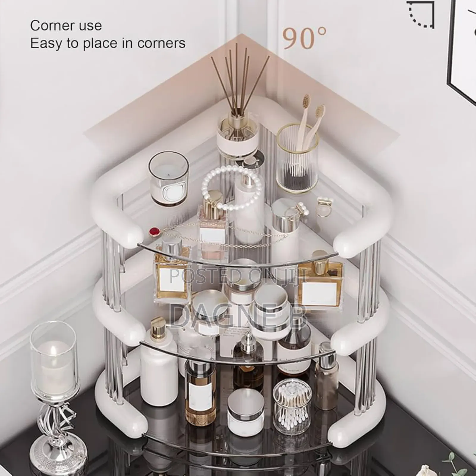 3-Tier Bathroom Corner Cosmetics Organizer የ ቅባት እና ሽቶ መደርደሪያ